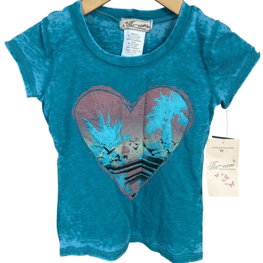 Y2K Ta-eam Collection Small S Heart Blue Graphic T-Shirt NWT